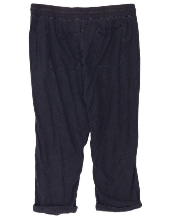 M&Co Womens Cropped Trousers UK 18 XL W38 L24 Navy Blue Linen
