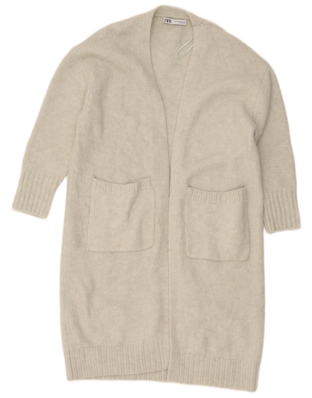 Zara Womens Oversized Longline Open Cardigan Sweater UK 6 XS Grey Polyester