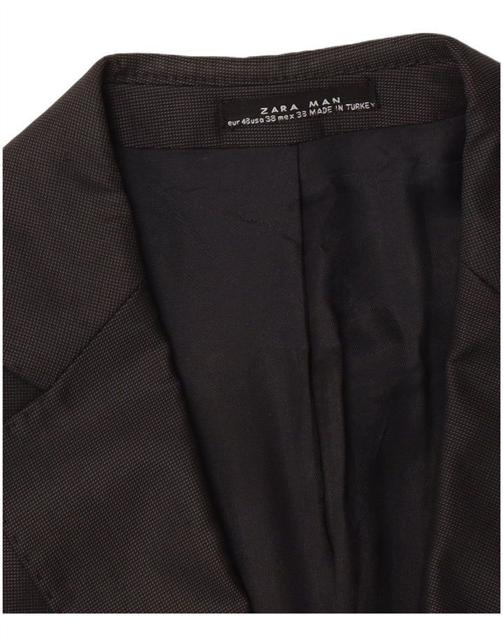 Zara Mens 2 Button Blazer Jacket EU 48 Medium Black