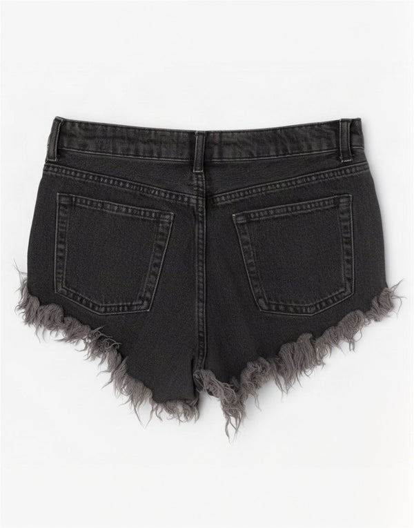 Topshop Short en denim vieilli taille haute pour femme UK 12 Medium W28 Gris