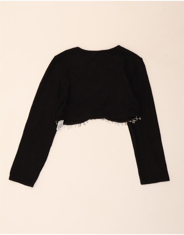 ZARA Womens Crop Long Sleeve Blouse Top UK 10 Small Black Polyester