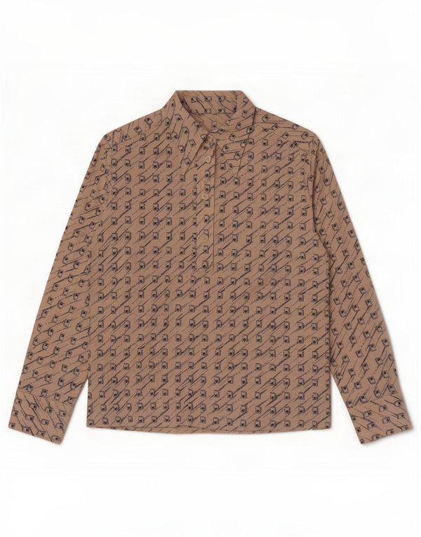 Vintage mujer pullover camisa Reino Unido 12 medio beige geométrico