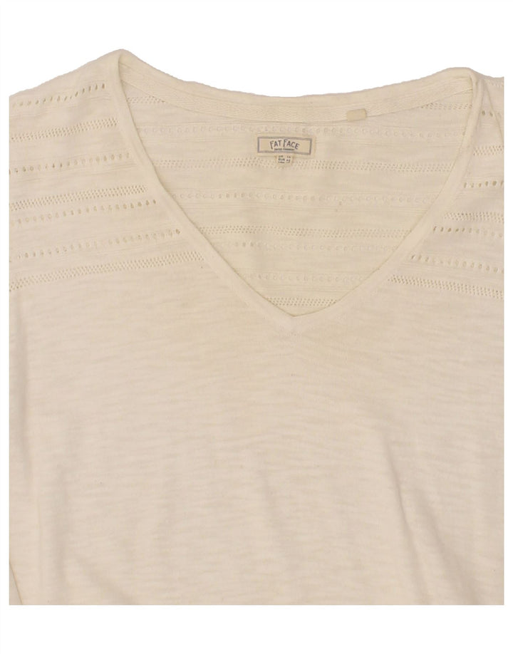 FAT FACE Womens V-Neck Jumper Sweater UK 14 Medium  White Cotton Vintage Fat Face and Second-Hand Fat Face from Messina Hembry 