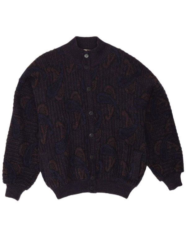 Vintage Mens Cardigan Sweater IT 52 Large Navy Blue Paisley Wool