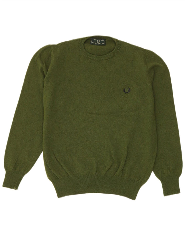 Maglione maglione girocollo da uomo Fred Perry in lana verde medio