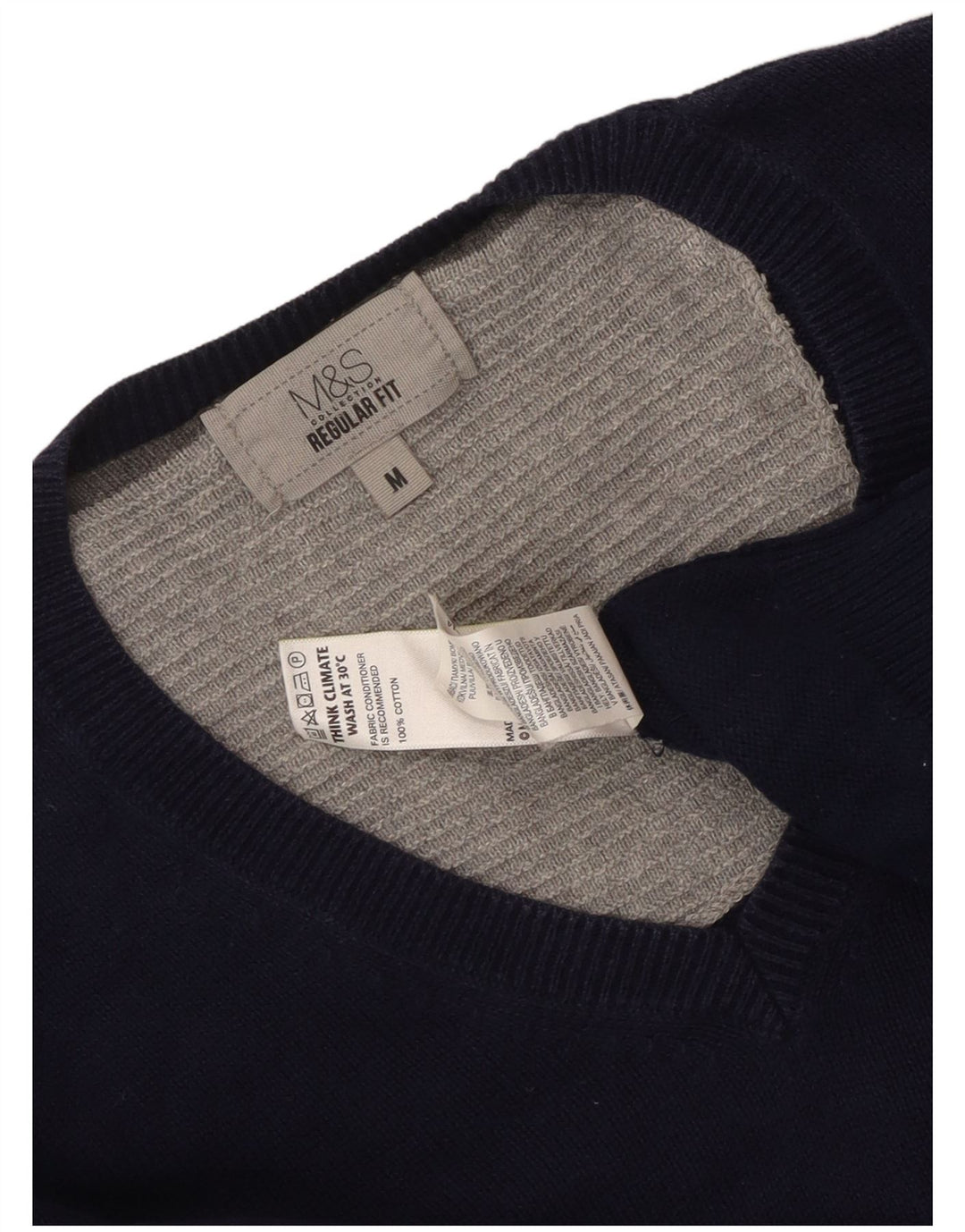 Maglione maglione con scollo a V vestibilità regolare da uomo Marks & Spencer blu navy medio