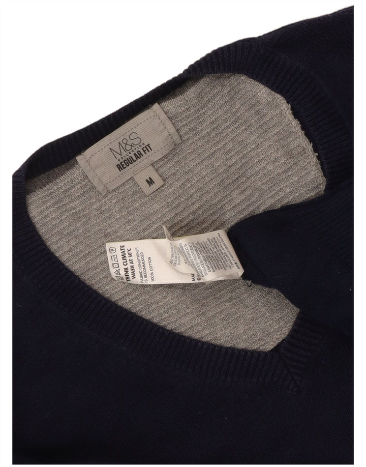 Maglione maglione con scollo a V vestibilità regolare da uomo Marks & Spencer blu navy medio