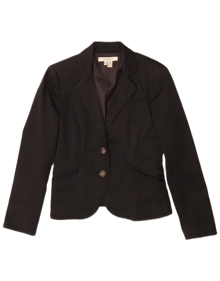 Zara Womens 2 Button Blazer Jacket UK 14 Large Black Cotton