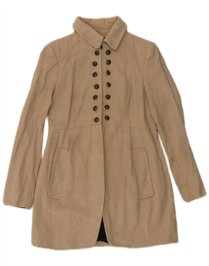 Zara Damen Mantel UK 14 Large Beige Baumwolle