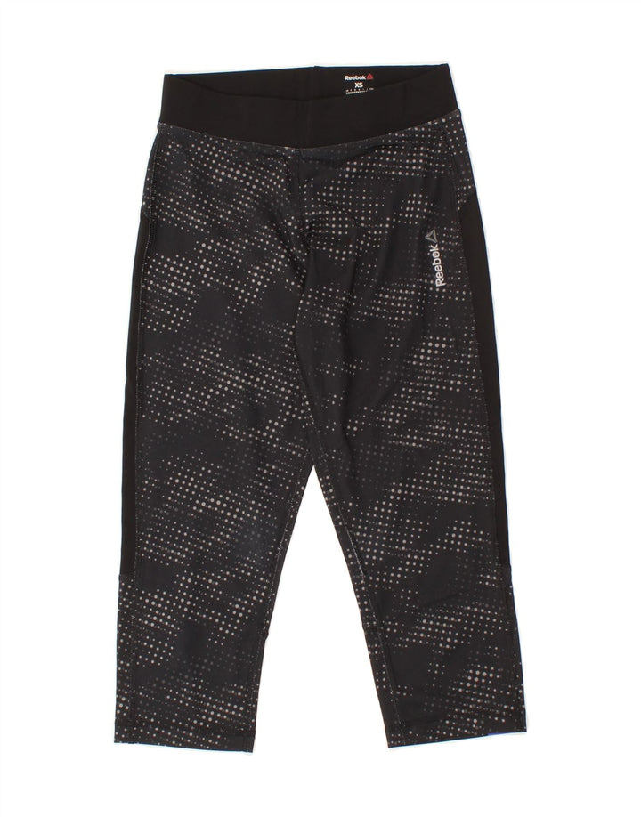 REEBOK Womens Capri Leggings UK 4 XS  Black Spotted Polyester Vintage Reebok and Second-Hand Reebok from Messina Hembry 