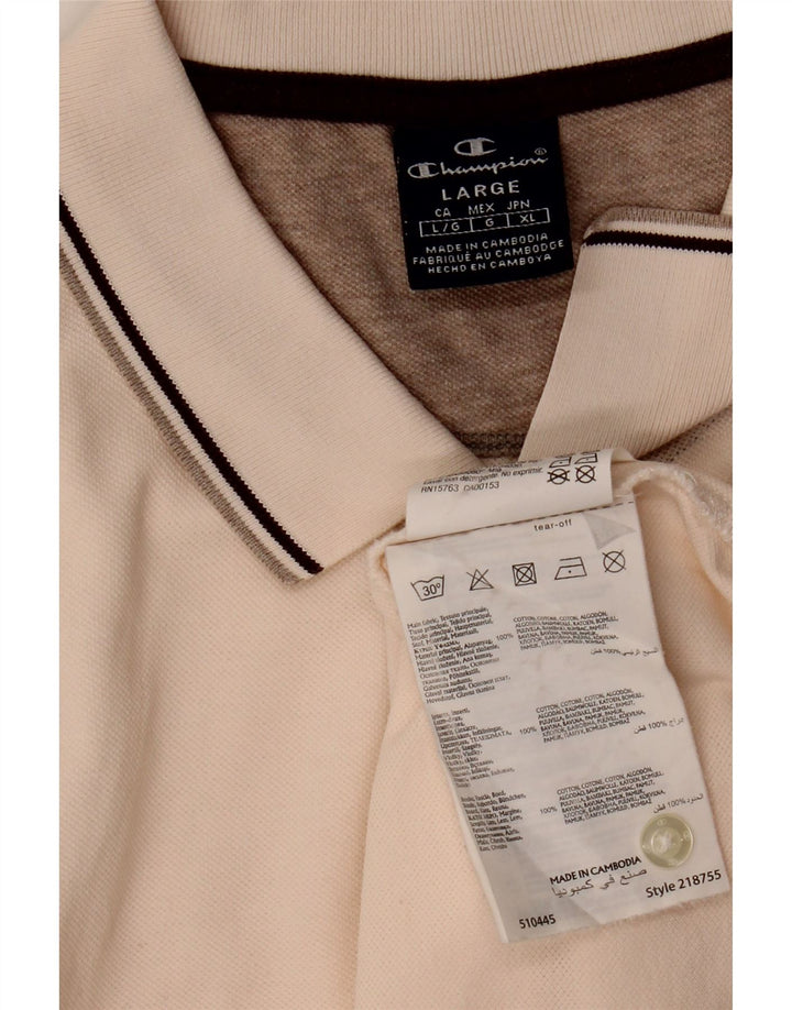 Champion Mens Polo Shirt Large Beige Cotton