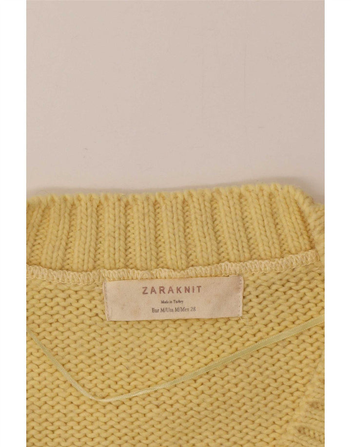 Zara Womens V-Neck Jumper Sweater UK 14 Medium Yellow