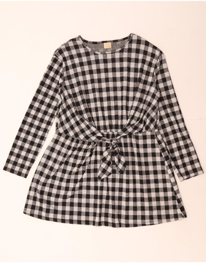Zara Girls Long Sleeve Basic Dress 13-14 Years Black Gingham