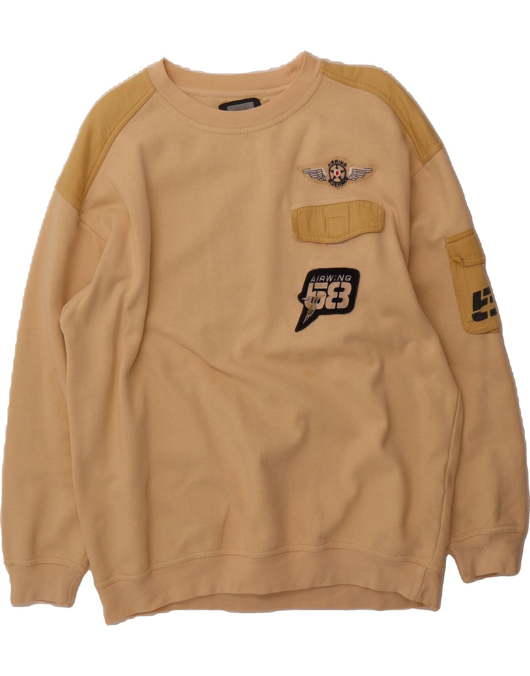 VINTAGE Mens Graphic Sweatshirt Jumper Large Beige Cotton Vintage Vintage and Second-Hand Vintage from Messina Hembry 