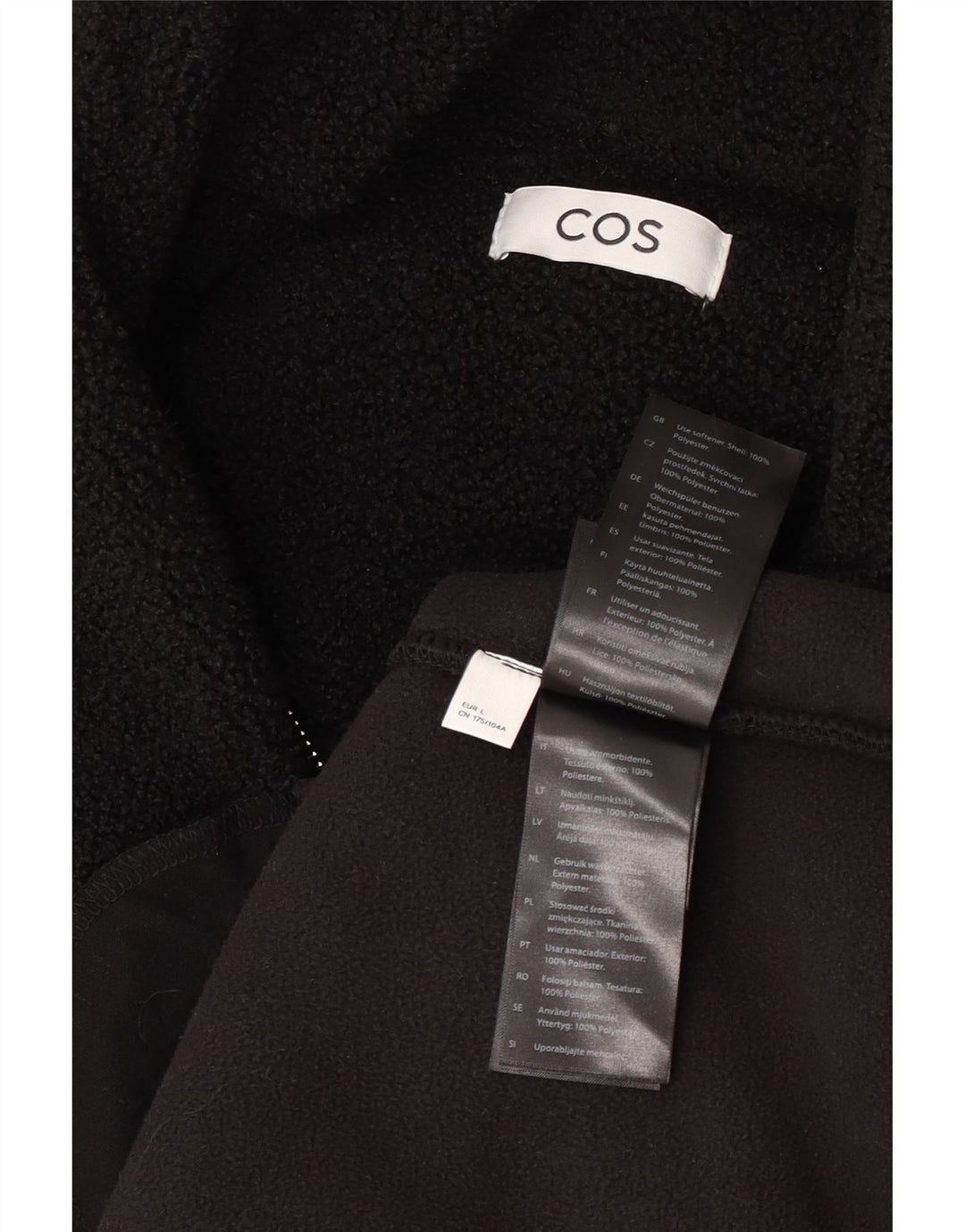 Cos Herren-Fleecepullover mit Reißverschluss am Hals, groß, aus schwarzem Polyester