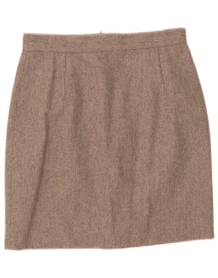 Vintage Womens Mini Skirt Large W32 Beige Flecked Wool