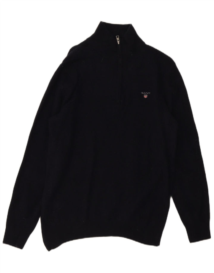Gant Mens Zip Neck Jumper Sweater Large Navy Blue Wool