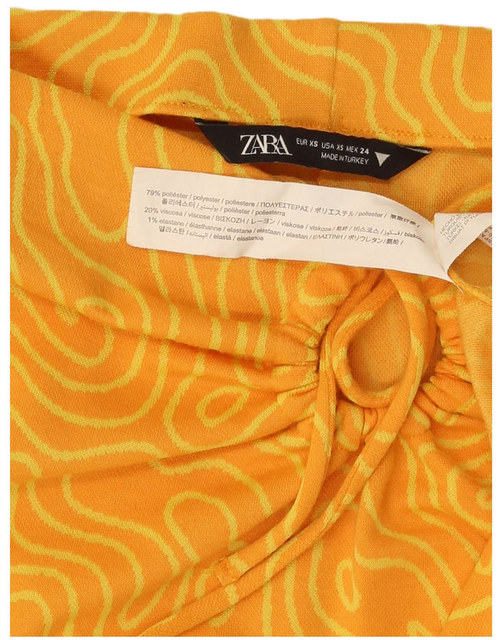 Zara Womens Midi Skirt XS W26  Yellow Geometric Polyester