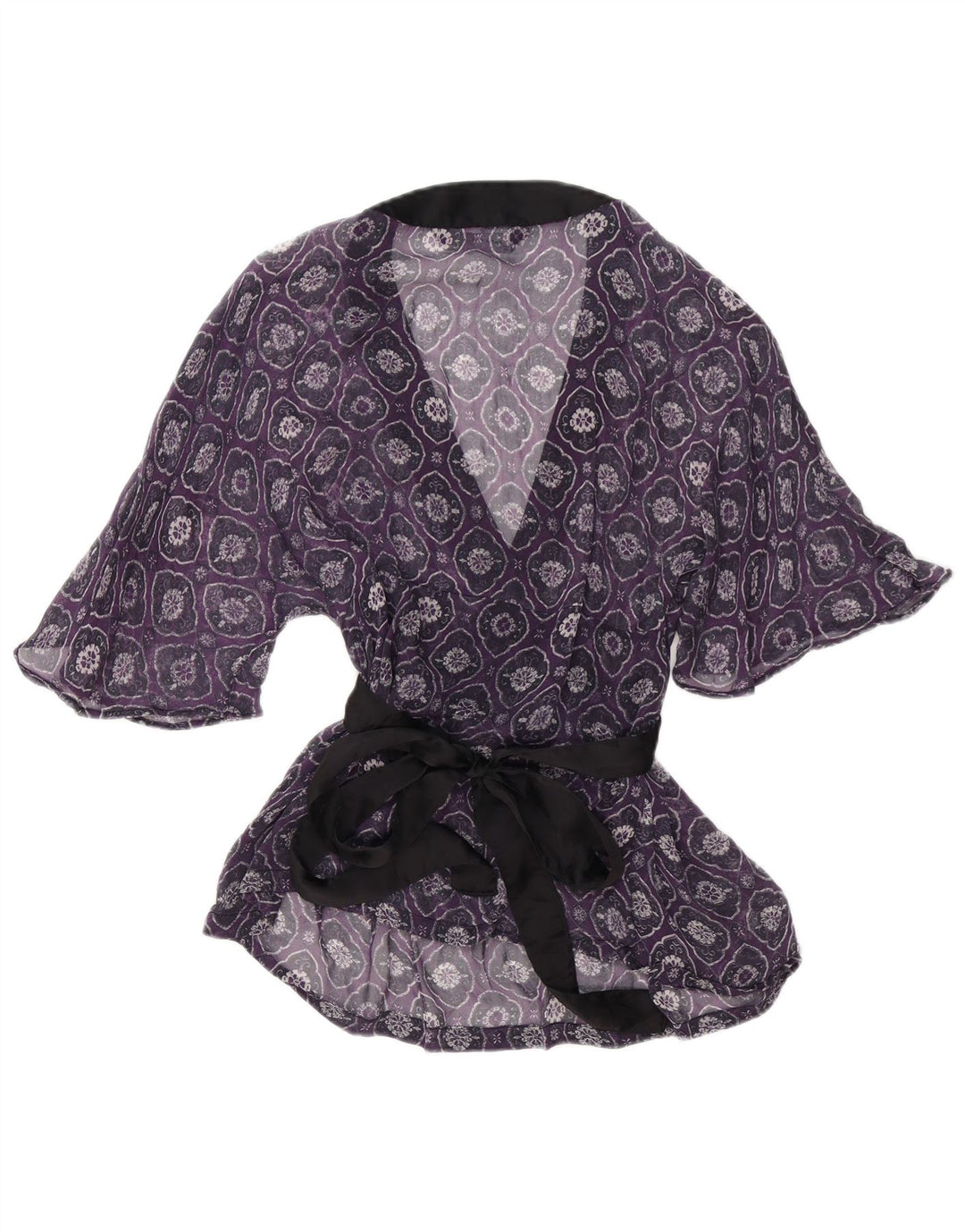 Zara Womens See Through Wrap Blouse Top UK 12 Medium Purple Geometric
