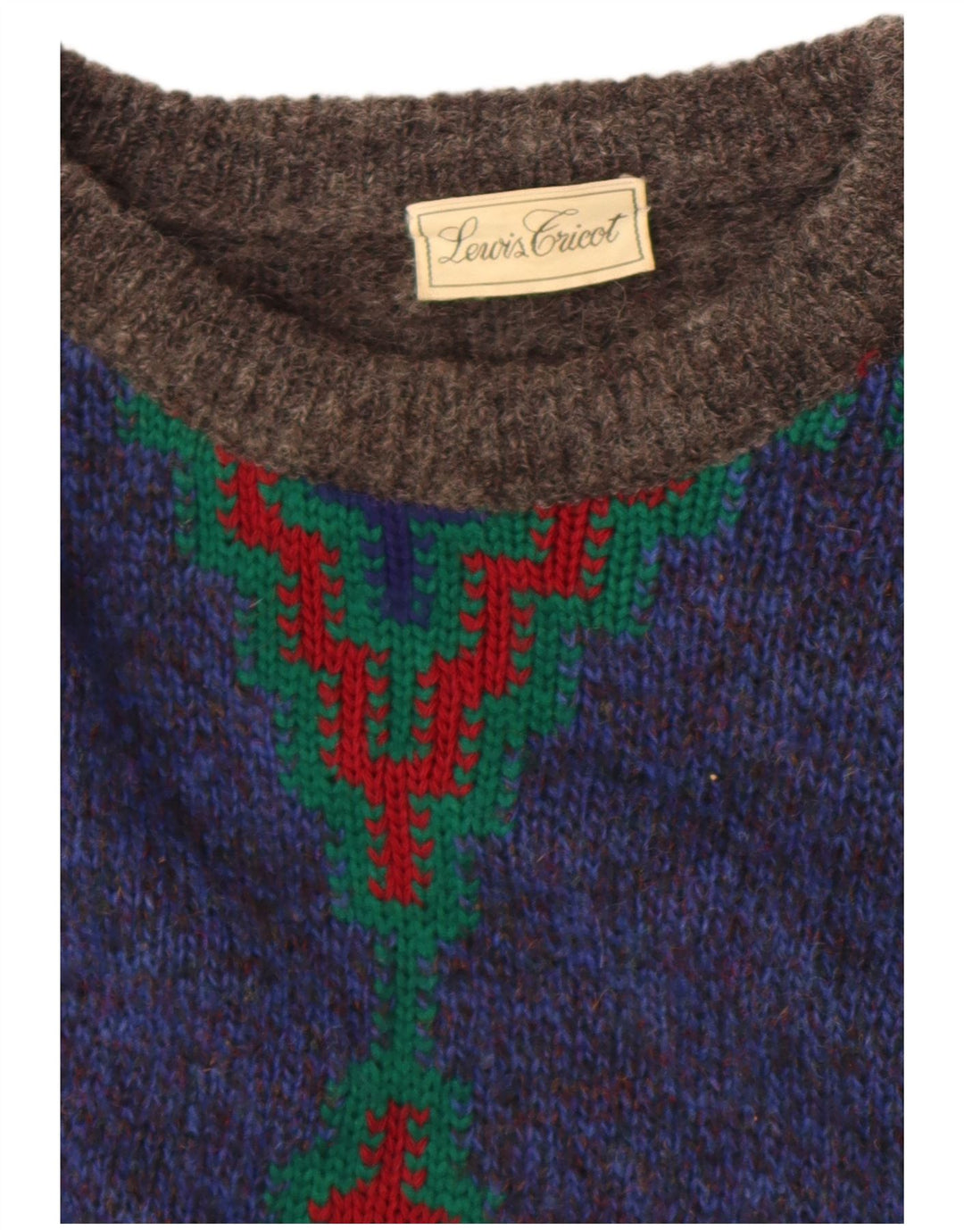 Vintage Mens Crew Neck Jumper Sweater Medium Grey Argyle/Diamond