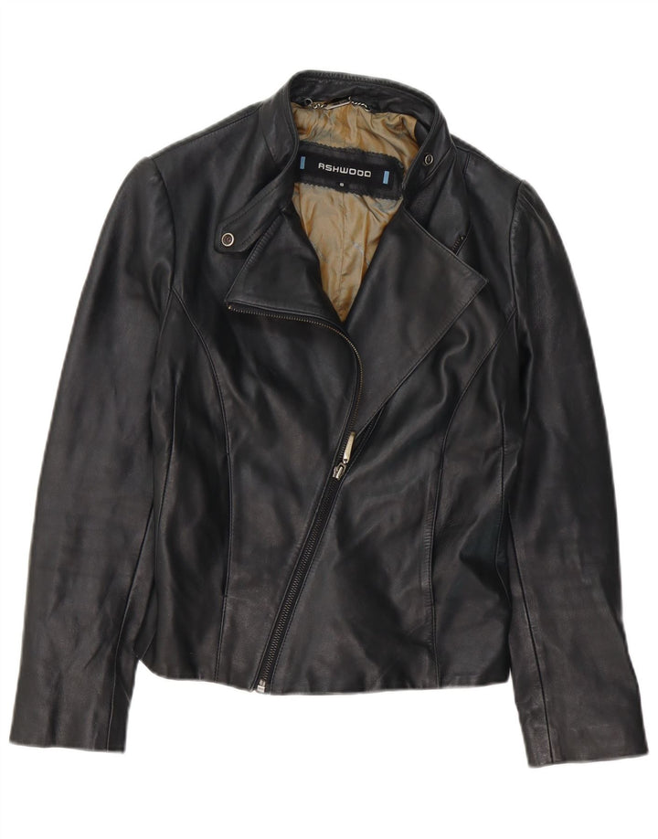 ASHWOOD Womens Leather Biker Jacket UK 8 Small Black Leather
