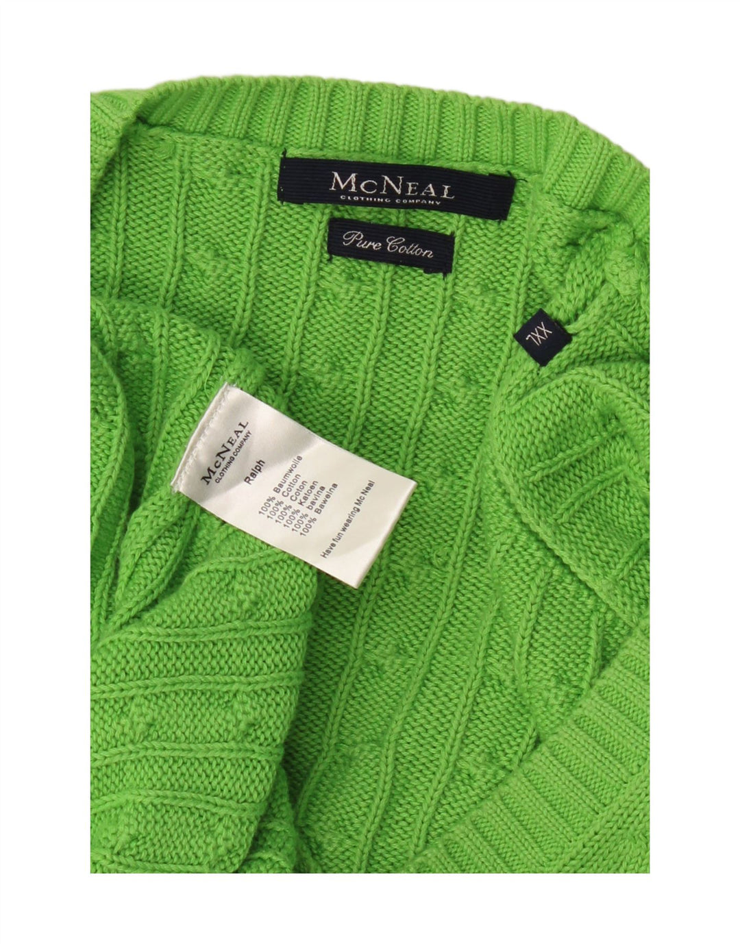 MCNEAL Mens V-Neck Jumper Sweater 2XL Green Cotton Vintage McNeal and Second-Hand McNeal from Messina Hembry 