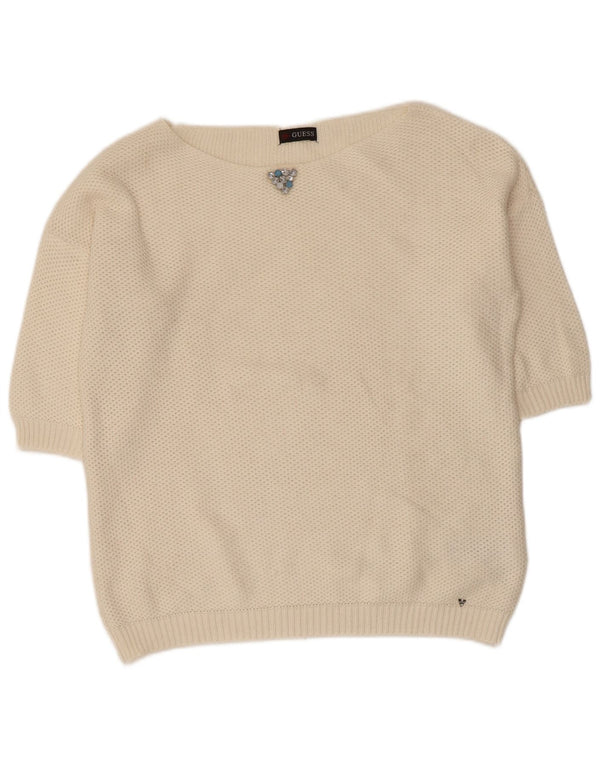 Guess Womens Oversized Boat Neck Jumper Sweater UK 6 XS Off White Akryl