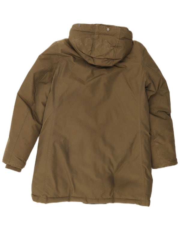 Woolrich Abrigo acolchado con capucha para mujer UK 44 Algodón caqui mediano