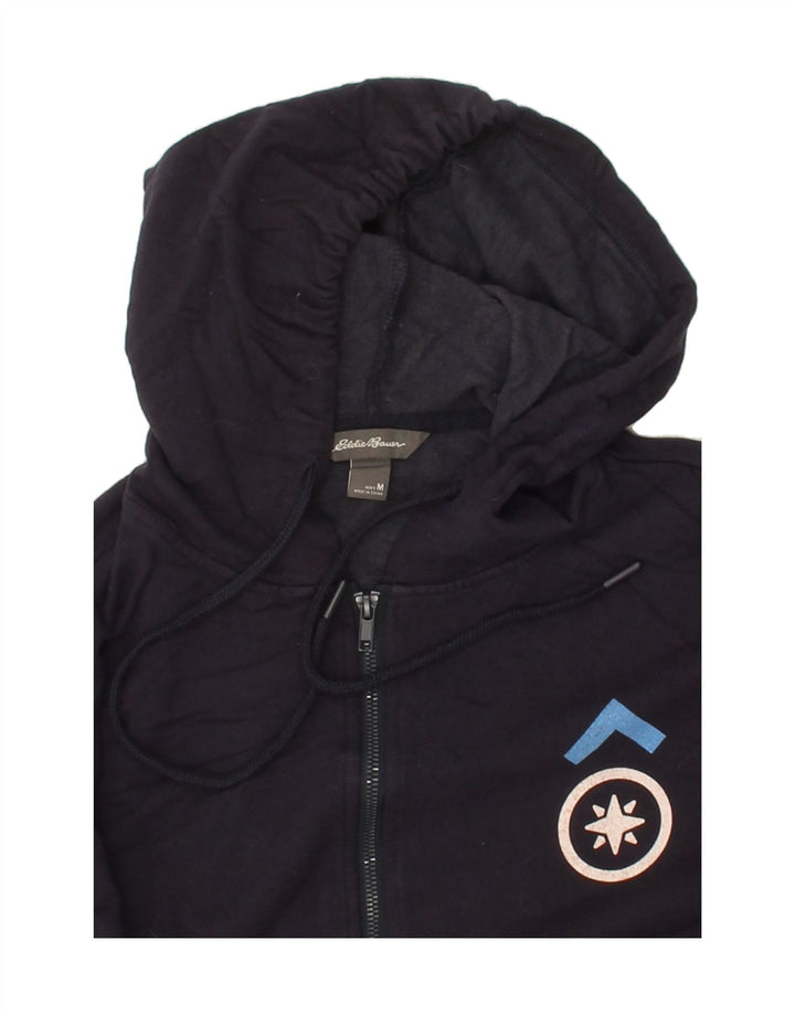 EDDIE BAUER Mens Graphic Zip Hoodie Sweater Medium Navy Blue Viscose Vintage Eddie Bauer and Second-Hand Eddie Bauer from Messina Hembry 