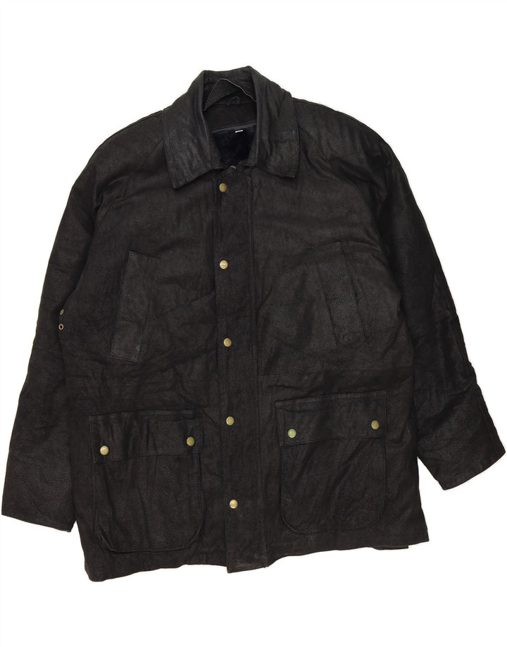VINTAGE Mens Leather Jacket IT 54 2XL Black Leather Vintage Vintage and Second-Hand Vintage from Messina Hembry 