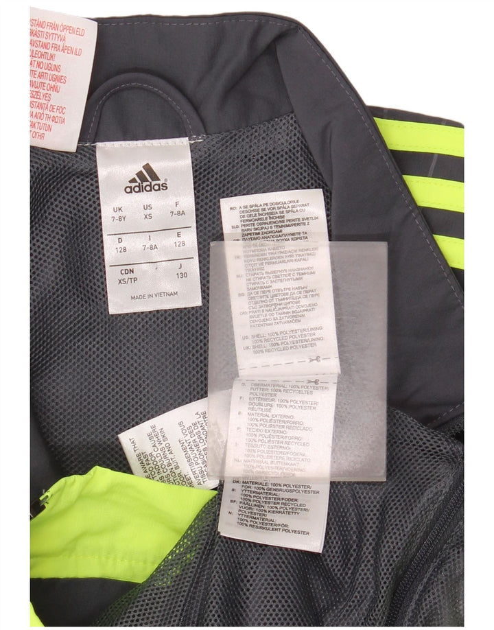 Adidas Boys Graphic Tracksuit Top Jacket 7-8 Years Grey Colourblock