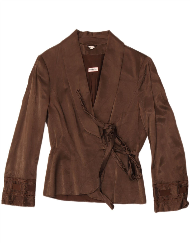 Max & Co. Womens Wrap Blazer Jacket UK 14 Large Brown Cotton