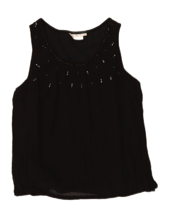ADINI Womens Sleeveless Blouse Top UK 12 Medium Black Viscose Vintage Adini and Second-Hand Adini from Messina Hembry 