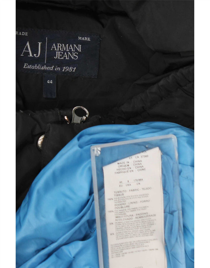 Armani Womens Hooded Padded Jacket EU 44 XL Navy Blue Polyester