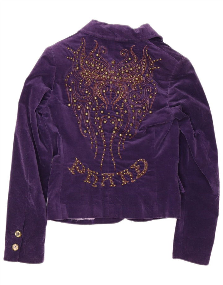 Phard Womens 2 Button Velvet Blazer Jacket UK 10 Small Purple Cotton