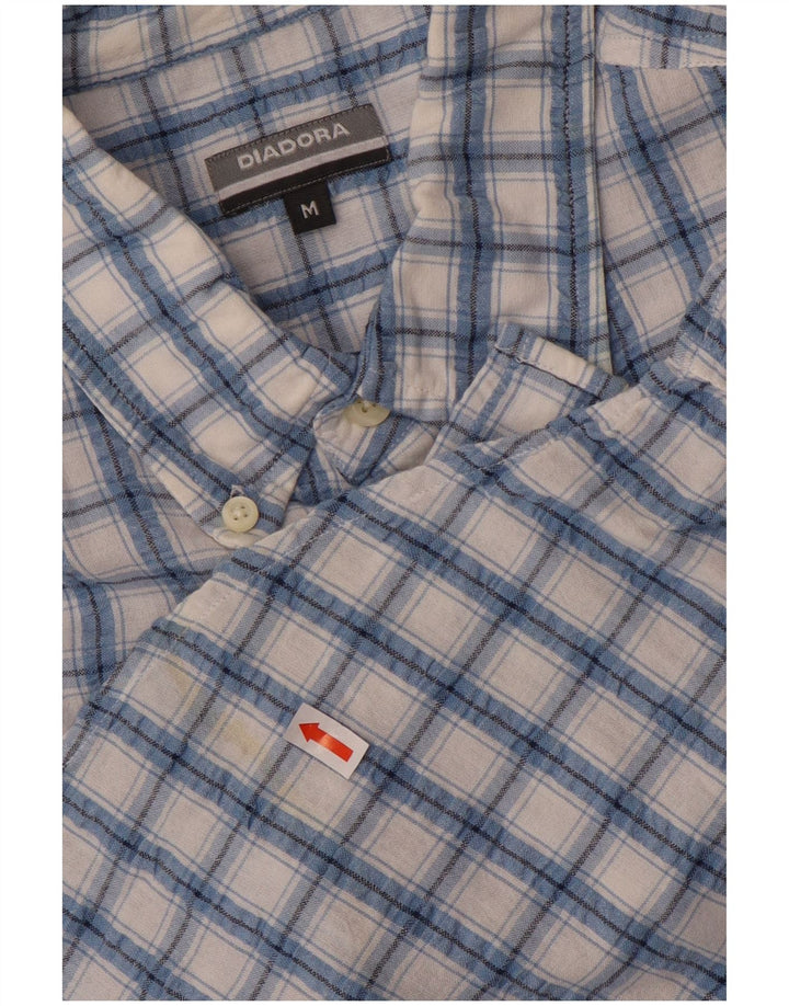 DIADORA Mens Short Sleeve Shirt Medium Blue Check Cotton