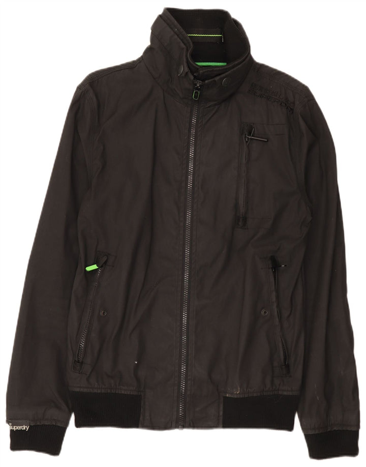 Superdry Mens Bomber Jacket UK 38 Medium Black Cotton