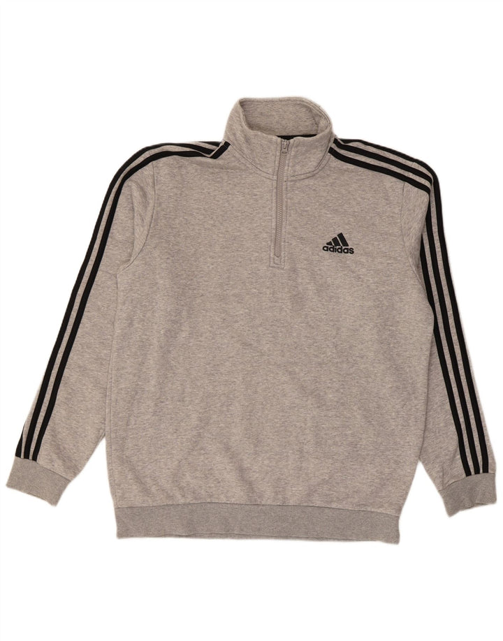 ADIDAS Mens Zip Neck Sweatshirt Jumper Medium Grey Cotton