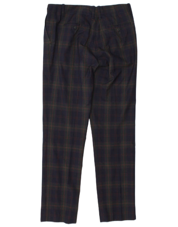 Calça chino reta feminina Incotex IT 44 médio W30 L30 xadrez azul marinho