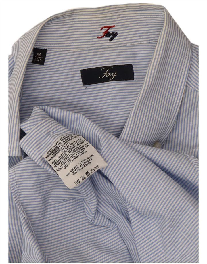 Fay Mens Shirt Size 39 15 1/2 Medium Blue Striped Cotton