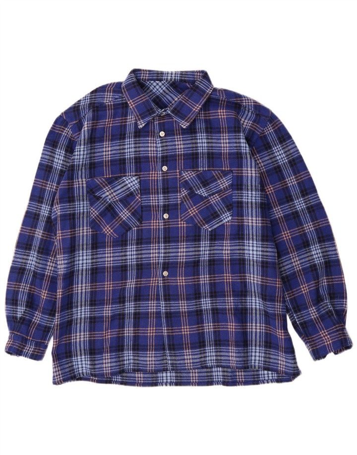 Vintage Mens Flannel Shirt XL Blue Check