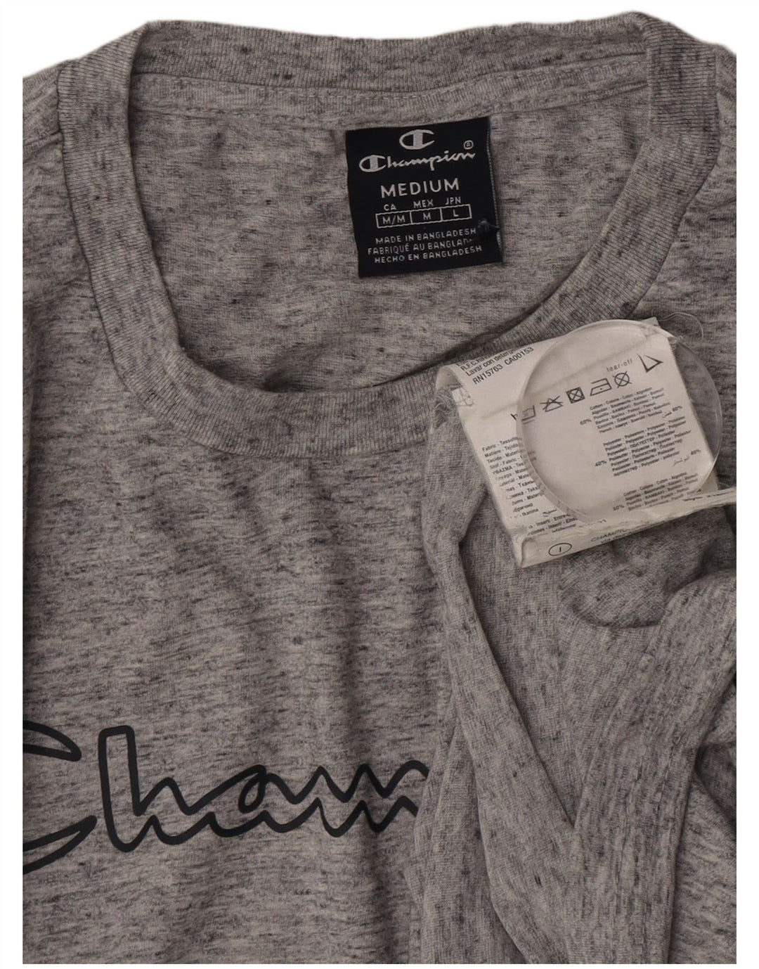 CHAMPION Mens Graphic T-Shirt Top Medium Grey Flecked Cotton