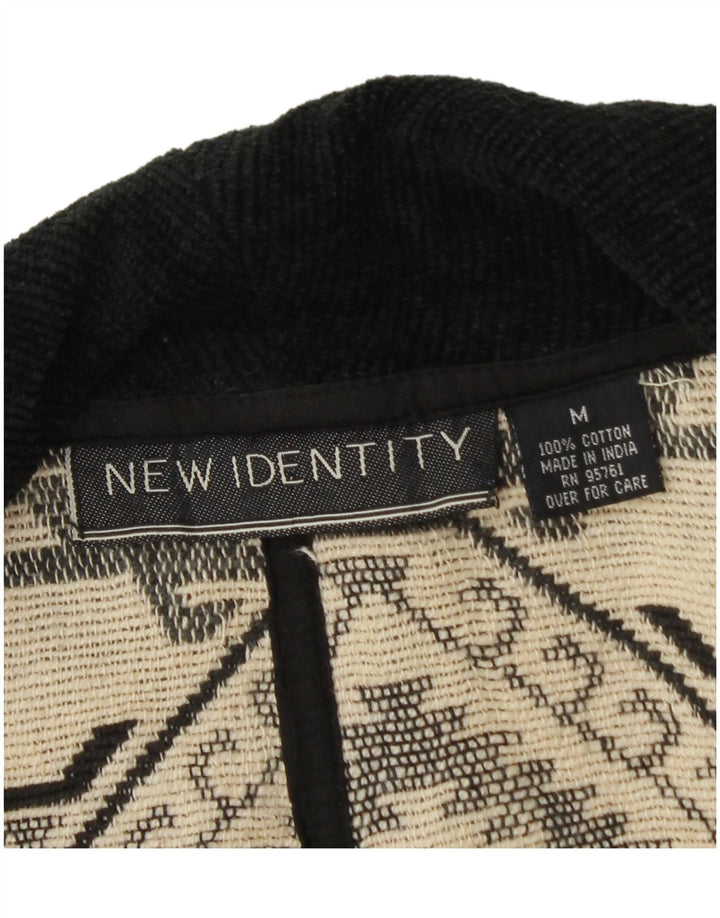 Vintage Womens Crop Open Bomber Jacket UK 14 Medium Black Geometric Cotton