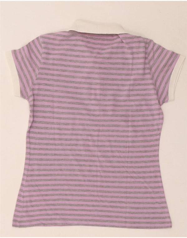 Converse Dame Polo Shirt UK 12 Medium Lilla Stribet Bomuld