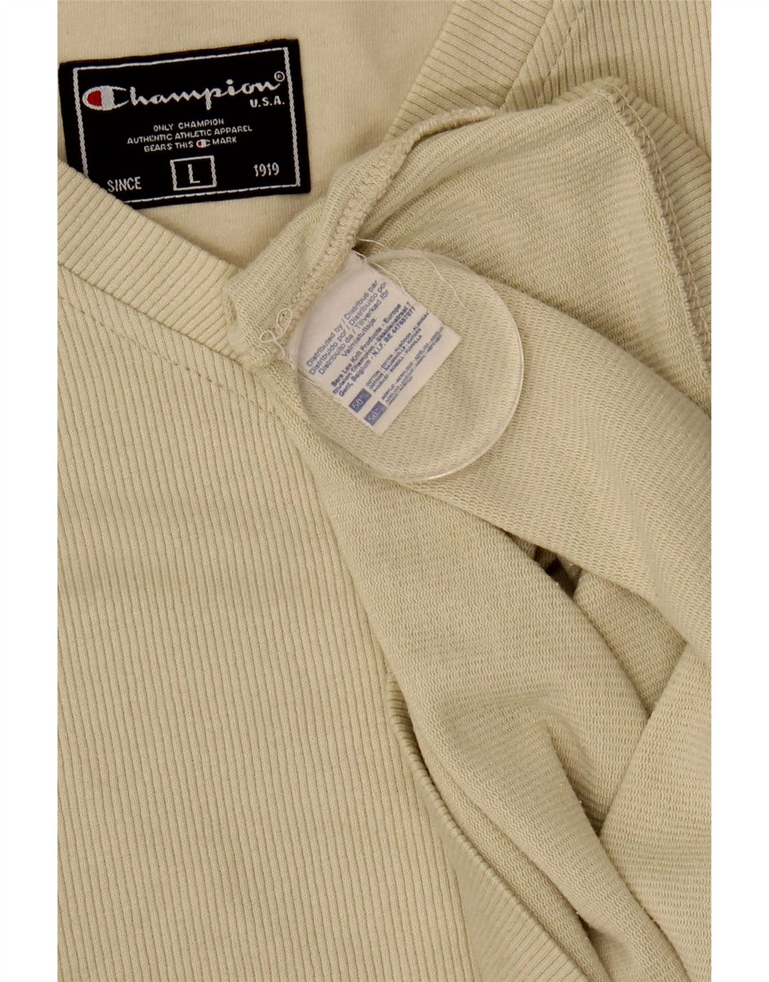 CHAMPION Mens Top Long Sleeve Large Beige Cotton