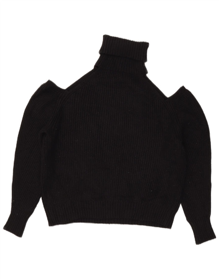 Zara Womens Off Shoulder Roll Neck Jumper Sweater UK 14 Medium Black