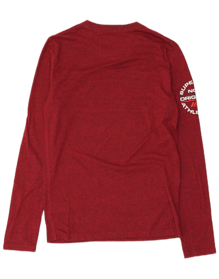 SUPERDRY Mens Graphic Top Long Sleeve Small Maroon Flecked Cotton