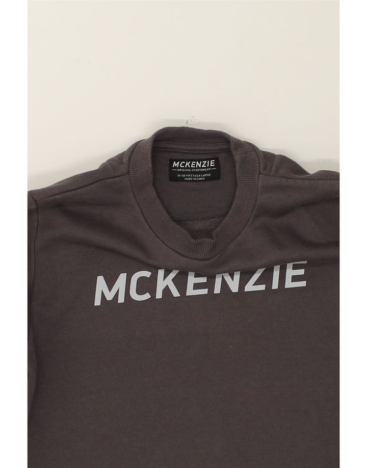 MCKENZIE Boys Graphic Sweatshirt Jumper 12-13 Years Large  Grey Cotton | Vintage Mckenzie | Thrift | Second-Hand Mckenzie | Used Clothing | Messina Hembry 