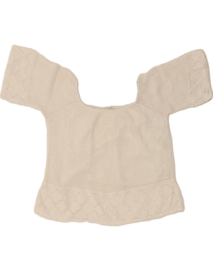 VINTAGE Womens Crop Crochet Blouse Top UK 12 Medium White Vintage Vintage and Second-Hand Vintage from Messina Hembry 
