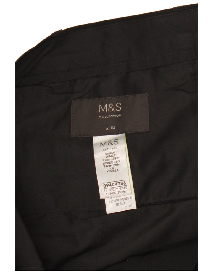Marks & Spencer Mens Slim Chino Trousers W38 L29 Black Polyester